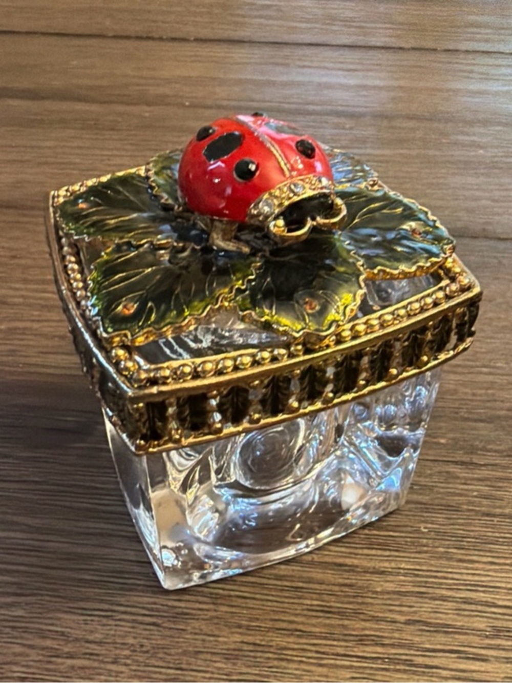 Glass Trinket Box with Enamel Ladybug Lid